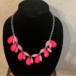 Charming Charlie Silvertone Two Tone Pink Bead Scoop Necklace